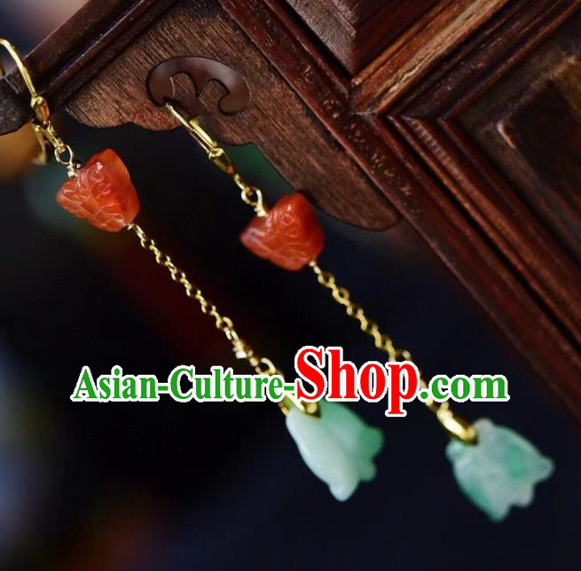 Chinese Handmade Jade Ear Accessories Traditional Cheongsam Agate Butterfly Earrings