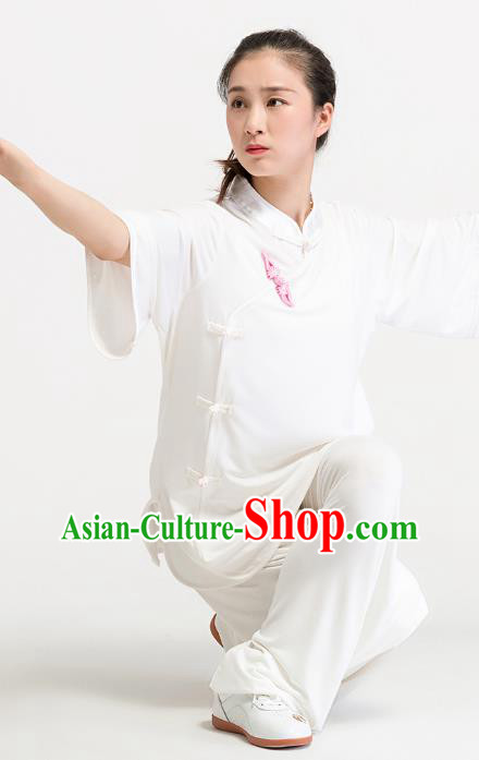 China Summer Tai Chi Training Costume Traditional Martial Arts Clothing Kung Fu White Uniforms
