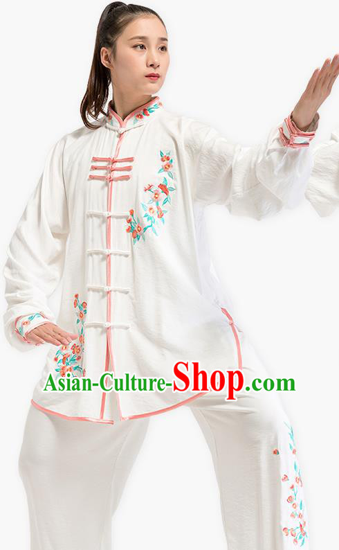 China Kung Fu Costume Tai Chi Clothing Printing White Flax Uniforms