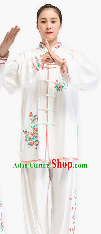 China Kung Fu Costume Tai Chi Clothing Printing White Flax Uniforms