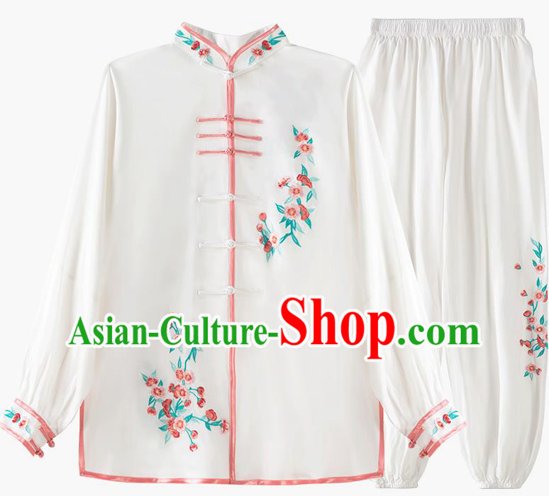 China Kung Fu Costume Tai Chi Clothing Printing White Flax Uniforms