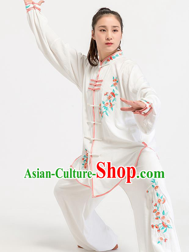China Kung Fu Costume Tai Chi Clothing Printing White Flax Uniforms