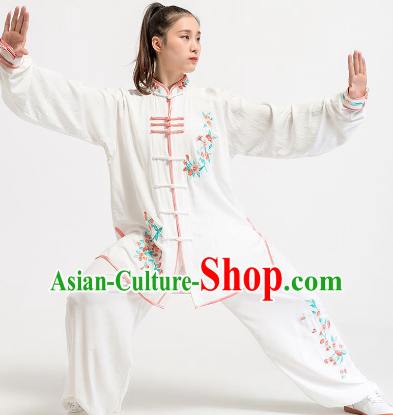 China Kung Fu Costume Tai Chi Clothing Printing White Flax Uniforms