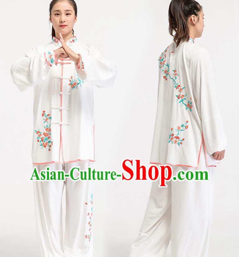 China Kung Fu Costume Tai Chi Clothing Printing White Flax Uniforms
