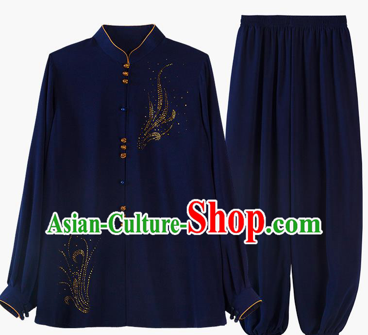 China Kung Fu Costume Tai Chi Exercise Clothing Martial Arts Navy Uniforms