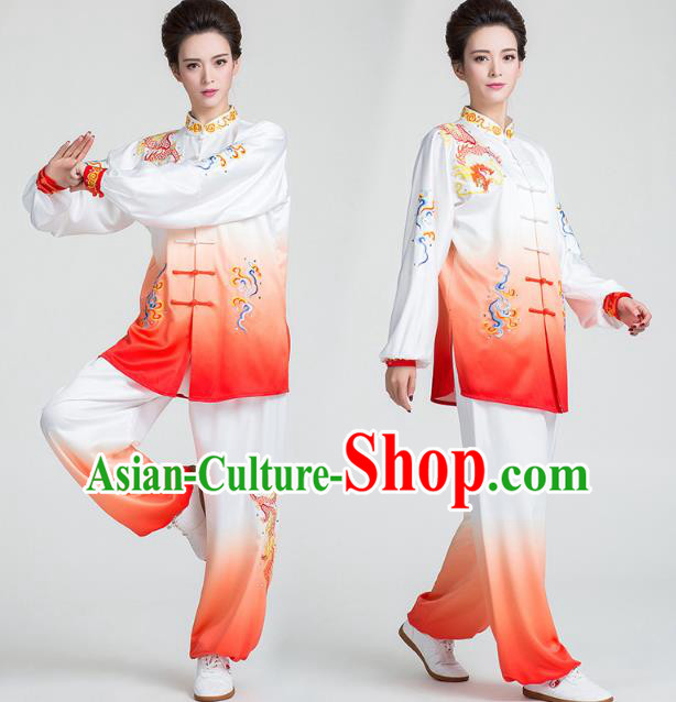 China Martial Arts Clothing Traditional Kung Fu Embroidered Cloud Dragon Red Uniforms
