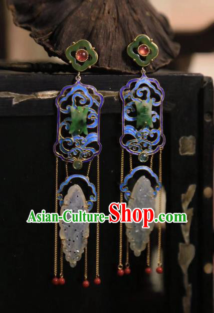 Handmade Chinese Blueing Orchids Ear Accessories Traditional Culture Jewelry Cheongsam Jadeite Earrings