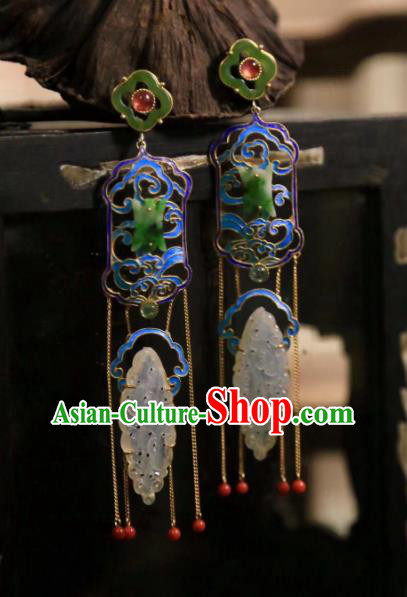Handmade Chinese Blueing Orchids Ear Accessories Traditional Culture Jewelry Cheongsam Jadeite Earrings