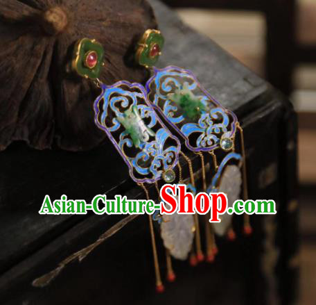Handmade Chinese Blueing Orchids Ear Accessories Traditional Culture Jewelry Cheongsam Jadeite Earrings