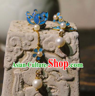 Handmade Chinese Butterfly Plum Ear Accessories Traditional Culture Jewelry Cheongsam Pearls Earrings