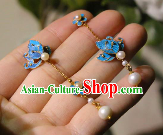 Handmade Chinese Butterfly Plum Ear Accessories Traditional Culture Jewelry Cheongsam Pearls Earrings
