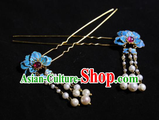 Chinese Handmade Garnet Hairpin Traditional Hair Jewelry Ancient Qing Dynasty Palace Lady Tassel Hair Stick