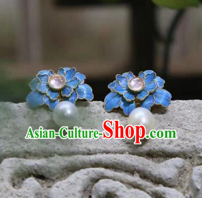 Handmade Chinese Pearl Ear Accessories Traditional Culture Jewelry Cheongsam Pink Tourmaline Earrings