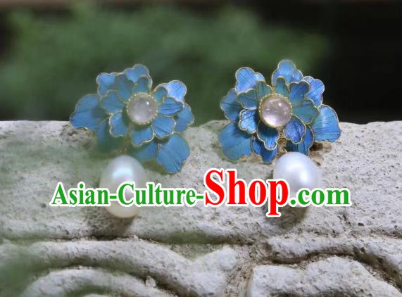 Handmade Chinese Pearl Ear Accessories Traditional Culture Jewelry Cheongsam Pink Tourmaline Earrings