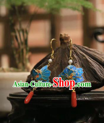 Handmade Chinese Blue Peony Ear Accessories Traditional Culture Jewelry Cheongsam Agate Earrings