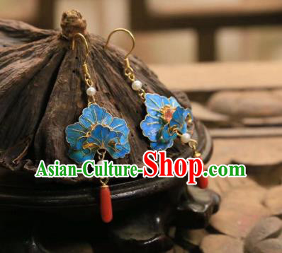 Handmade Chinese Blue Peony Ear Accessories Traditional Culture Jewelry Cheongsam Agate Earrings