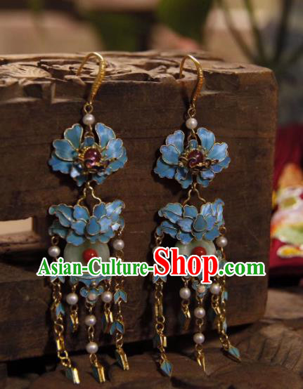 Handmade Chinese Jadeite Peace Buckle Ear Accessories Traditional Culture Jewelry Cheongsam Tassel Earrings