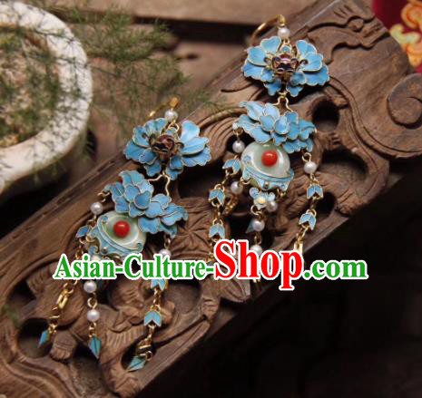 Handmade Chinese Jadeite Peace Buckle Ear Accessories Traditional Culture Jewelry Cheongsam Tassel Earrings