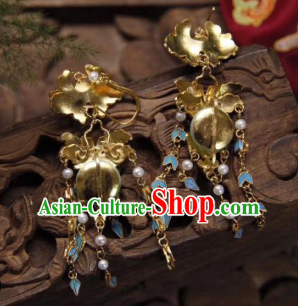 Handmade Chinese Jadeite Peace Buckle Ear Accessories Traditional Culture Jewelry Cheongsam Tassel Earrings