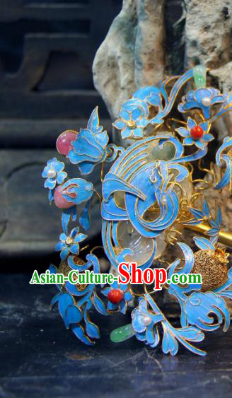 Chinese Handmade Tourmaline Hairpin Traditional Hair Jewelry Ancient Ming Dynasty Empress Jade Hair Stick