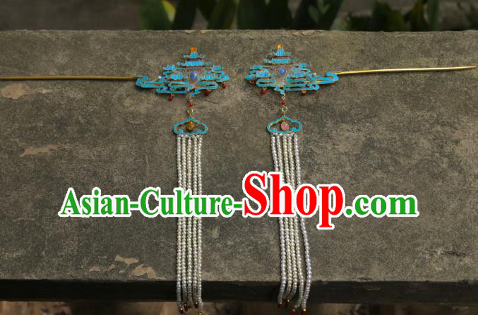 Chinese Handmade Jade Hairpin Traditional Hair Jewelry Ancient Ming Dynasty Empress Hair Stick Tassel Step Shake