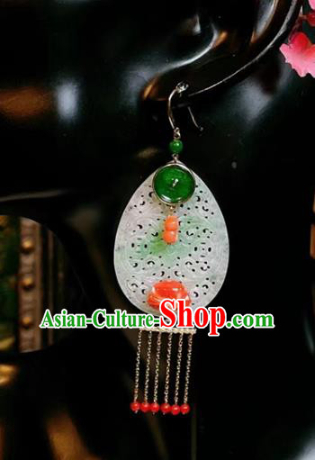 Handmade Chinese Jadeite Ear Accessories Traditional Culture Jewelry Cheongsam Silver Earrings