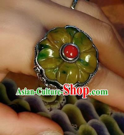 Chinese National Jadeite Ring Jewelry Traditional Handmade Silver Circlet Accessories