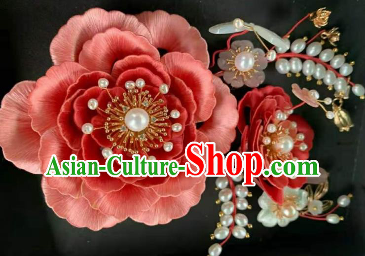 China Traditional Song Dynasty Hairpin Hair Accessories Handmade Ancient Princess Pink Peony Hair Stick