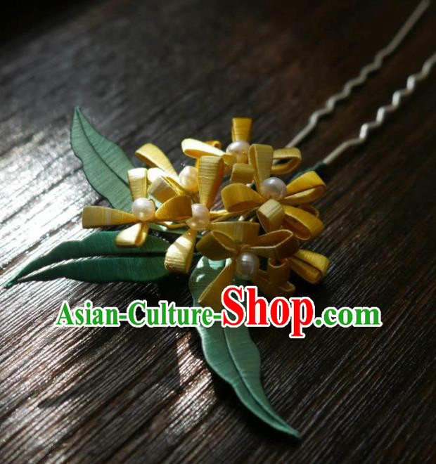 China Traditional Hair Accessories Ming Dynasty Silk Osmanthus Hairpin Handmade Ancient Princess Hair Stick