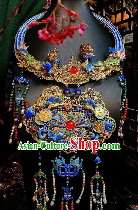 China Traditional Cloisonne Necklace Accessories Handmade Filigree Necklet Pearls Tassel Pendant