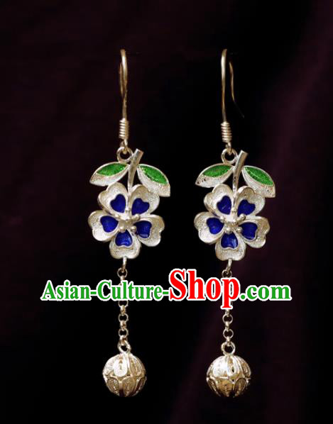 Chinese Traditional Handmade Hanfu Earrings Accessories National Blueing Silver Ear Jewelry