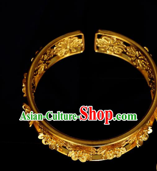 Handmade Chinese Wedding Bangle Jewelry Traditional Ming Dynasty Empress Golden Bracelet Accessories