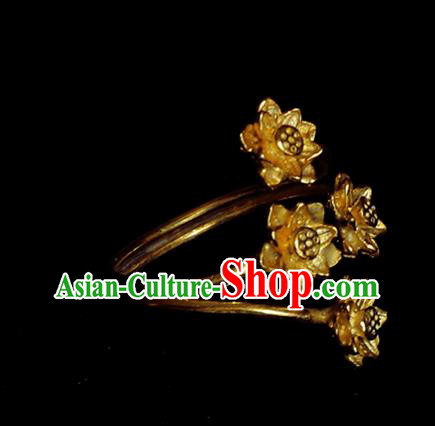 Handmade Chinese Traditional Golden Lotus Ring Accessories Wedding Circlet Jewelry