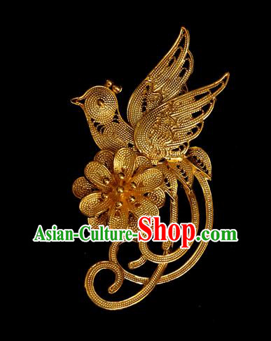 Handmade Chinese Traditional Golden Flower Bird Brooch Accessories Wedding Cheongsam Breastpin Jewelry