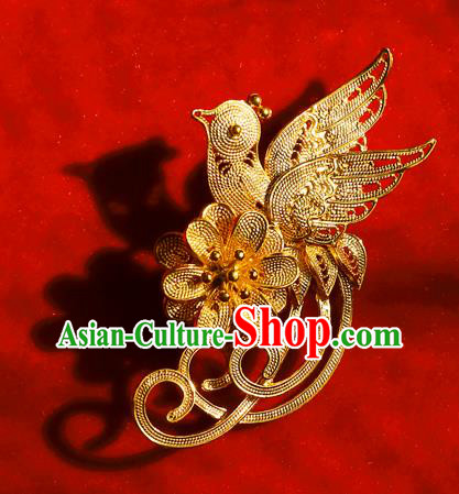 Handmade Chinese Traditional Golden Flower Bird Brooch Accessories Wedding Cheongsam Breastpin Jewelry