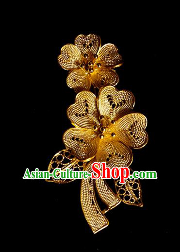 Handmade Chinese Wedding Cheongsam Breastpin Jewelry Traditional Golden Flowers Brooch Accessories