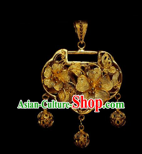 China Traditional Ming Dynasty Necklace Accessories Ancient Princess Golden Necklet Pendant