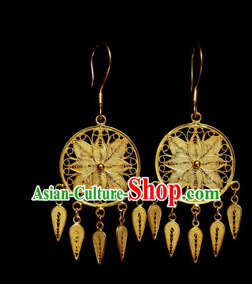 Chinese Traditional Handmade Golden Dreamcatcher Earrings Accessories National Cheongsam Ear Jewelry