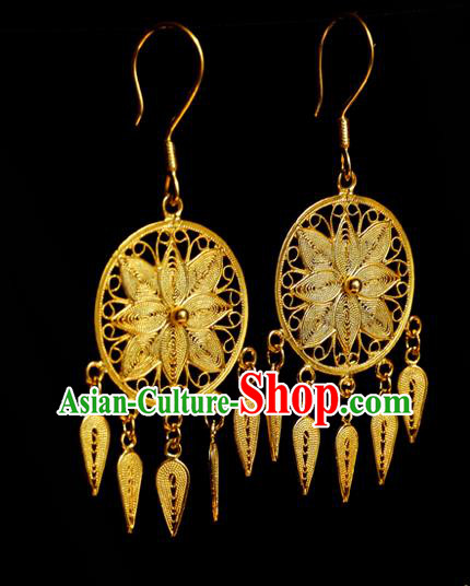 Chinese Traditional Handmade Golden Dreamcatcher Earrings Accessories National Cheongsam Ear Jewelry