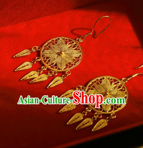 Chinese Traditional Handmade Golden Dreamcatcher Earrings Accessories National Cheongsam Ear Jewelry