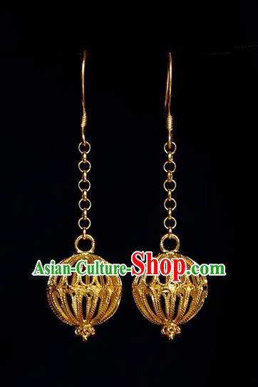 Chinese National Cheongsam Ear Jewelry Traditional Handmade Golden Earrings Accessories