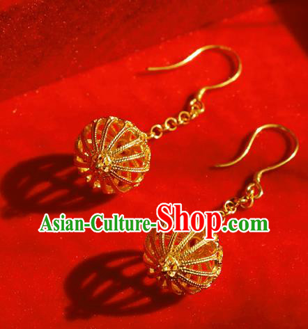 Chinese National Cheongsam Ear Jewelry Traditional Handmade Golden Earrings Accessories