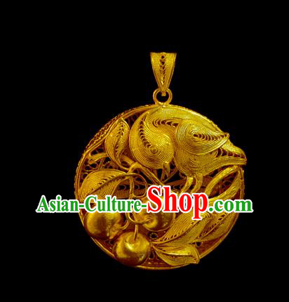 China Ancient Princess Filigree Necklet Pendant Traditional Ming Dynasty Golden Cherry Necklace Accessories