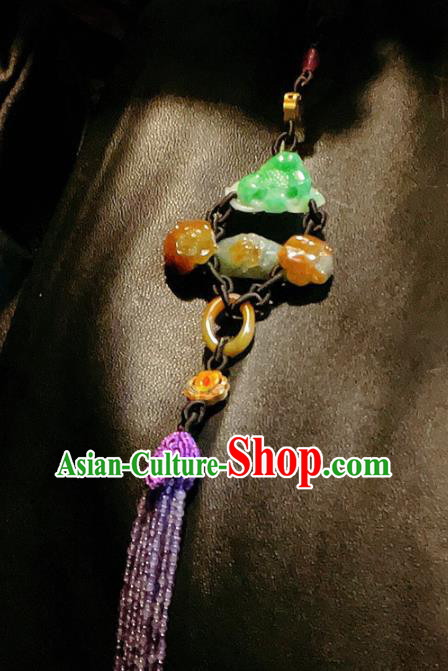Handmade Chinese National Jadeite Brooch Accessories Traditional Culture Jewelry Cheongsam Purple Beads Tassel Pendant