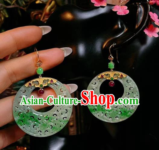 Chinese National Jadeite Earrings Traditional Jewelry Handmade Tourmaline Ear Accessories