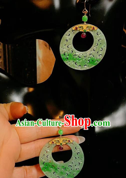 Chinese National Jadeite Earrings Traditional Jewelry Handmade Tourmaline Ear Accessories