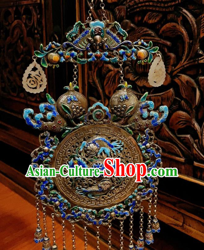 China Traditional Cloisonne Silver Necklace Accessories Handmade Jade Carving Crane Necklet Pendant
