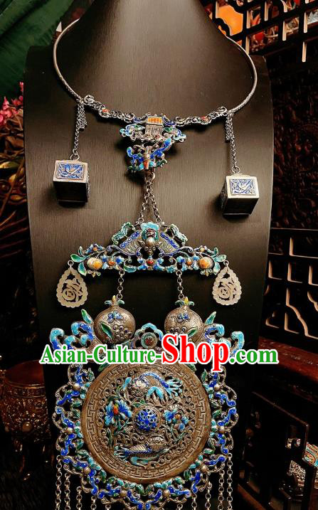 China Traditional Cloisonne Silver Necklace Accessories Handmade Jade Carving Crane Necklet Pendant