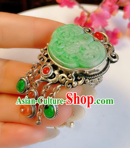 Top Chinese National Silver Tassel Ring Jewelry Traditional Handmade Accessories Jade Circlet