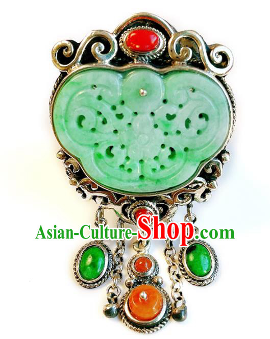 Top Chinese National Silver Tassel Ring Jewelry Traditional Handmade Accessories Jade Circlet
